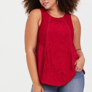 Torrid Red Sleeveless Lace Blouse